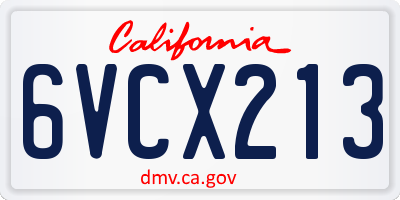CA license plate 6VCX213