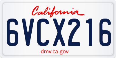 CA license plate 6VCX216