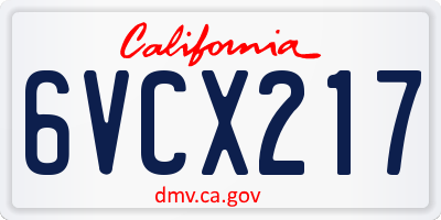 CA license plate 6VCX217