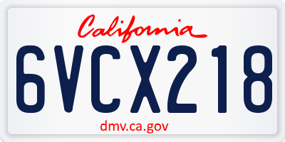 CA license plate 6VCX218