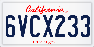 CA license plate 6VCX233