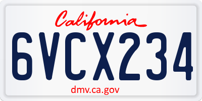 CA license plate 6VCX234