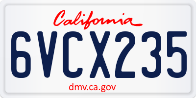 CA license plate 6VCX235