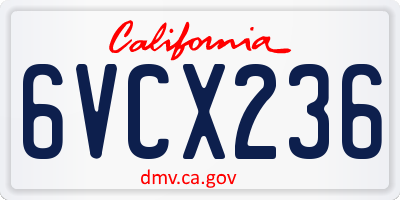 CA license plate 6VCX236