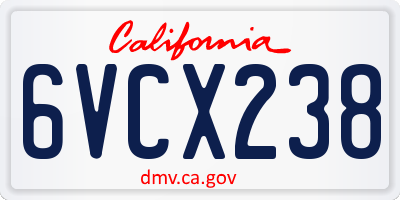CA license plate 6VCX238