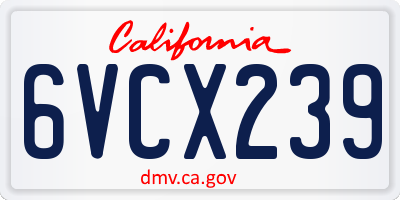CA license plate 6VCX239