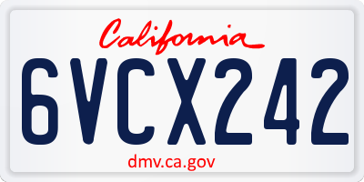 CA license plate 6VCX242