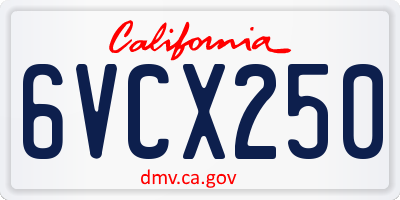 CA license plate 6VCX250