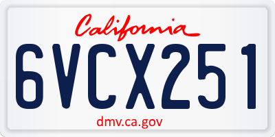 CA license plate 6VCX251