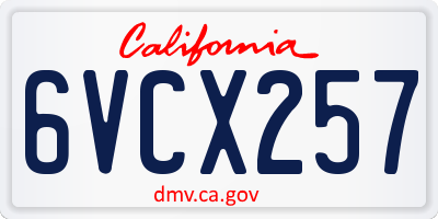 CA license plate 6VCX257
