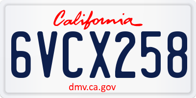 CA license plate 6VCX258