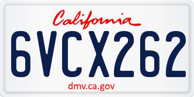 CA license plate 6VCX262