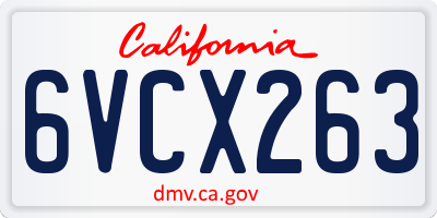 CA license plate 6VCX263
