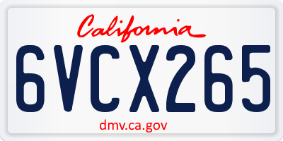 CA license plate 6VCX265