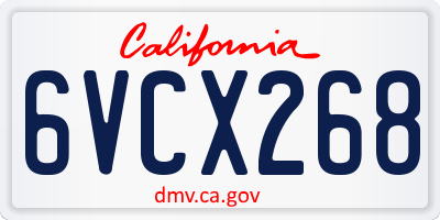CA license plate 6VCX268