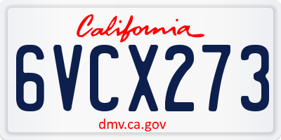 CA license plate 6VCX273