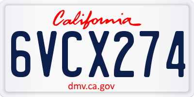 CA license plate 6VCX274