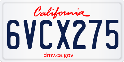 CA license plate 6VCX275