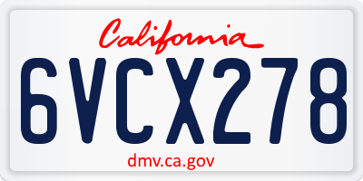 CA license plate 6VCX278