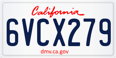 CA license plate 6VCX279
