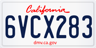 CA license plate 6VCX283