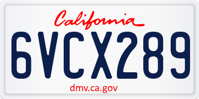 CA license plate 6VCX289