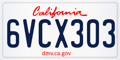 CA license plate 6VCX303