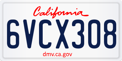 CA license plate 6VCX308