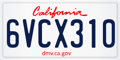 CA license plate 6VCX310