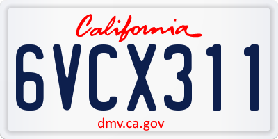 CA license plate 6VCX311