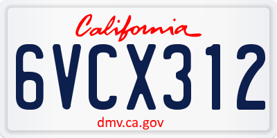 CA license plate 6VCX312