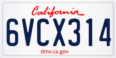 CA license plate 6VCX314