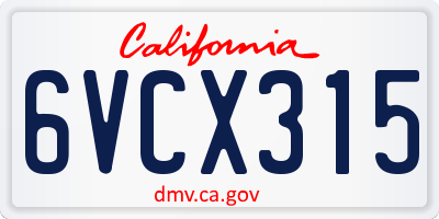 CA license plate 6VCX315