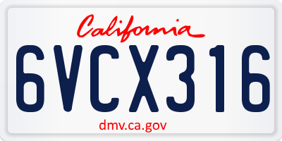 CA license plate 6VCX316