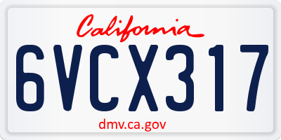 CA license plate 6VCX317
