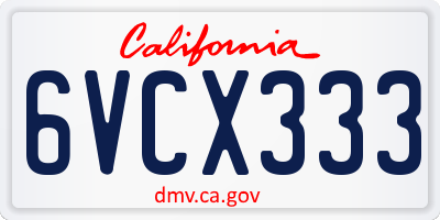 CA license plate 6VCX333