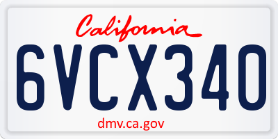 CA license plate 6VCX340