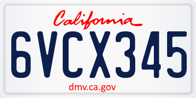 CA license plate 6VCX345