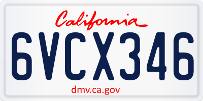 CA license plate 6VCX346