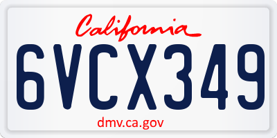 CA license plate 6VCX349
