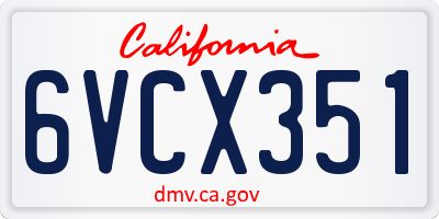 CA license plate 6VCX351