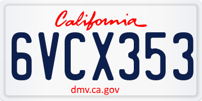 CA license plate 6VCX353