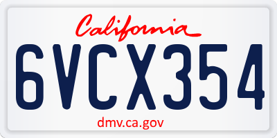 CA license plate 6VCX354