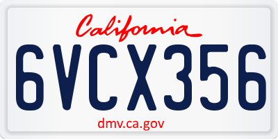 CA license plate 6VCX356