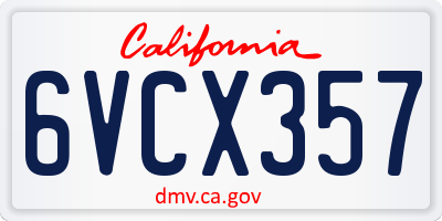 CA license plate 6VCX357