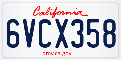 CA license plate 6VCX358
