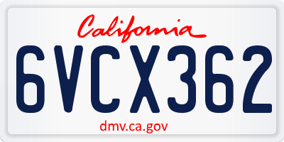 CA license plate 6VCX362
