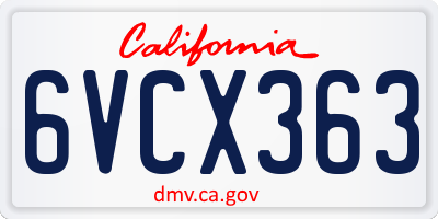 CA license plate 6VCX363