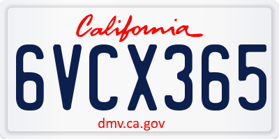 CA license plate 6VCX365