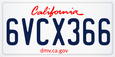 CA license plate 6VCX366